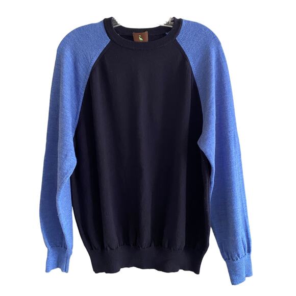 TAILORBYRD Men's Size L Extra Fine Merino Wool Sweater 2-Tone Raglan Sleeves - Picture 1 of 10